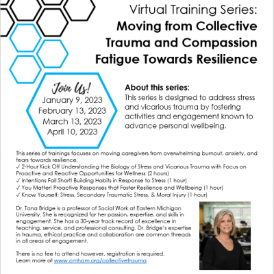 A flyer promoting a virtual training series on collective trauma.
