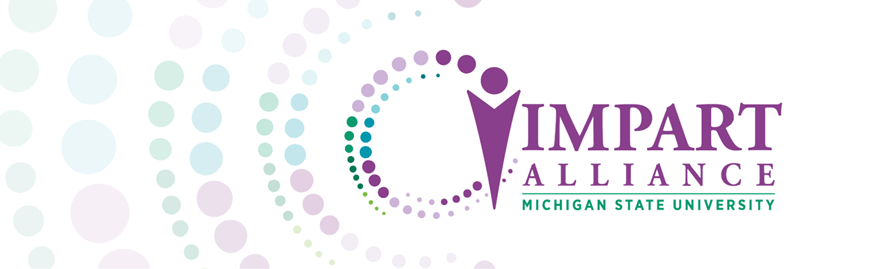 Impart Alliance logo with circular dot design and Michigan State University text on a light background.