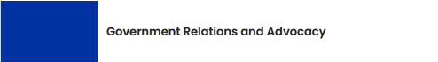 A blue rectangle on the left with the text “Government Relations and Advocacy” in black on a white background.