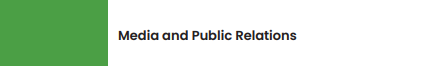 A green vertical bar on the left beside the text “Media and Public Relations” on a white background.