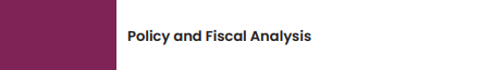 The image shows the text “Policy and Fiscal Analysis” in black font on a white background with a vertical maroon bar on the left.
